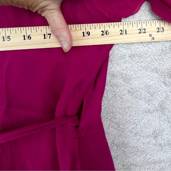 Vintage ICE Women’s Silk Chiffon Fairy Wrap Dress Pink Tropical Palm Print Sz 14 - Picture 15 of 16